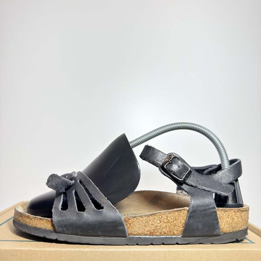 Birkenstock Womens 39 Black Leather Strappy Cutout Sandals Buckle Cork Footbed